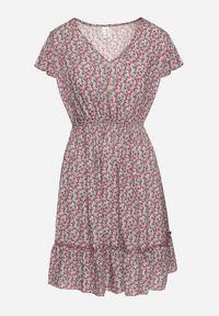 Born2be - Bordowa Bawełniana Rozkloszowana Sukienka w Kwiaty z Falbanami i Gumką w Talii Nelyse. Okazja: na co dzień. Kolor: czerwony. Materiał: bawełna. Długość rękawa: krótki rękaw. Wzór: kwiaty. Typ sukienki: rozkloszowane. Styl: casual #6