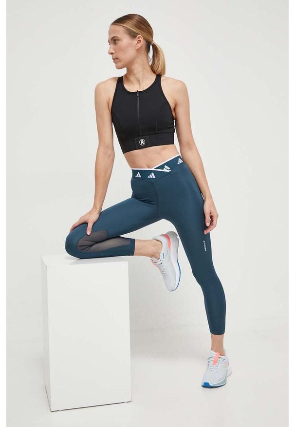 adidas Performance legginsy treningowe Techfit kolor zielony z nadrukiem. Stan: podwyższony. Kolor: zielony. Materiał: skóra, materiał. Technologia: Techfit (Adidas). Wzór: nadruk. Sport: fitness