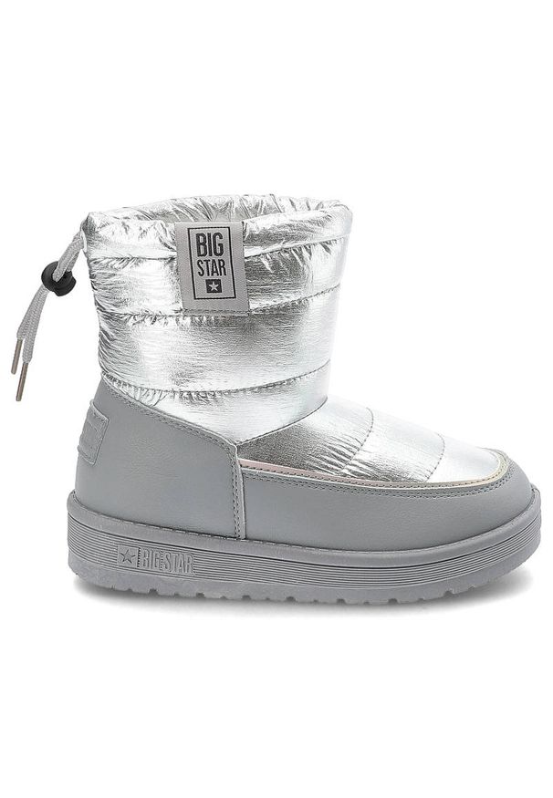 Big-Star - Szare Śniegowce Big Star Modne Ocieplane Buty Dziecięce. Kolor: szary. Materiał: futro, materiał, skóra ekologiczna, syntetyk. Szerokość cholewki: normalna. Wzór: aplikacja