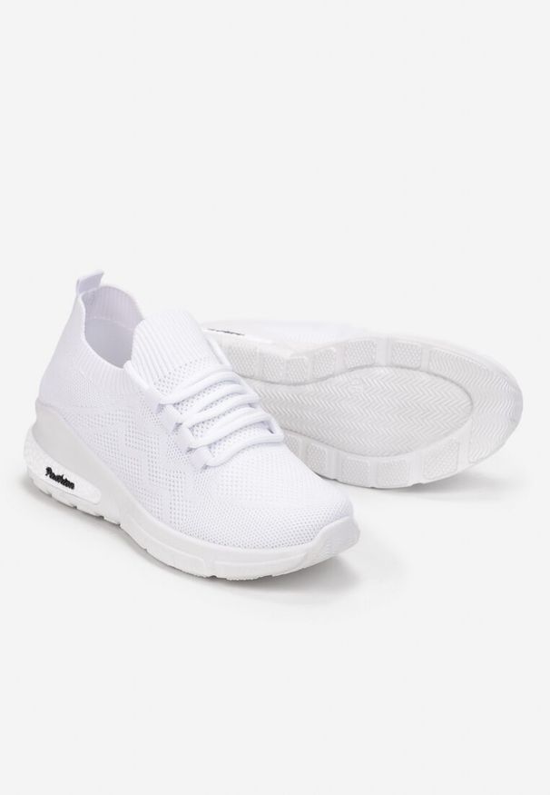 Born2be - Białe Buty Sportowe Amathousa. Zapięcie: bez zapięcia. Kolor: biały. Materiał: materiał. Szerokość cholewki: normalna. Wzór: aplikacja