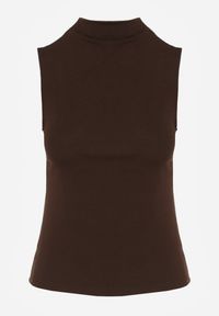 Renee - Ciemnobrązowy Dopasowany Top z Bawełny z Półgolfem Unellesa. Kolor: brązowy. Materiał: bawełna #2