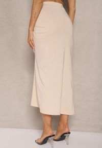 Renee - Beżowa Spódnica z Wiskozą High Waist Marszczeniem i Wiązaniem Tesainea. Okazja: na co dzień. Stan: podwyższony. Kolor: beżowy. Materiał: wiskoza. Styl: elegancki, casual