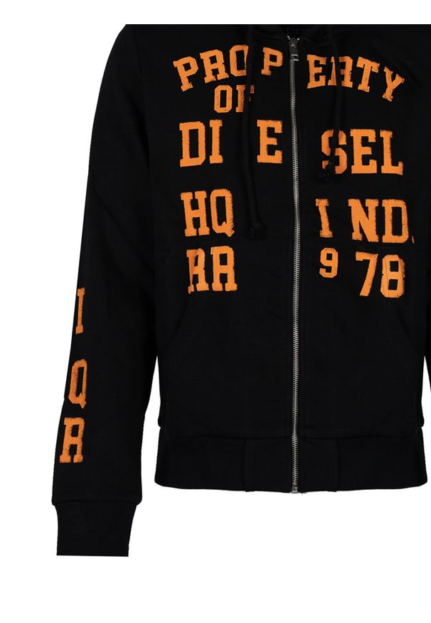 Diesel Bluza "Ginn Hood Zip" | A08697-0HAYT | Mężczyzna | Czarny. Okazja: na co dzień. Typ kołnierza: kaptur. Kolor: czarny. Materiał: poliester, bawełna. Wzór: jednolity, nadruk. Styl: casual, sportowy