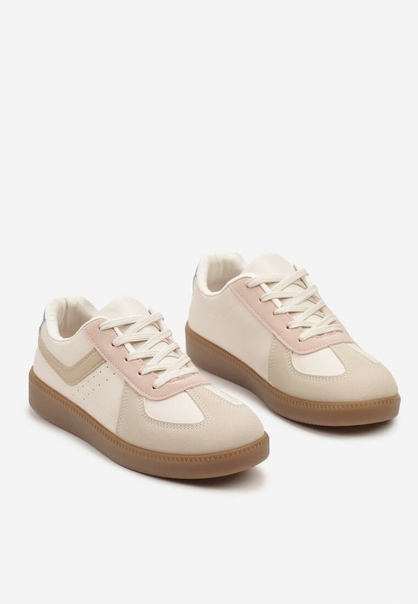 Born2be - Beżowo-Różowe Sneakersy na Grubej Podeszwie z Ozdobnymi Wstawkami Galivia. Nosek buta: okrągły. Zapięcie: sznurówki. Kolor: beżowy. Materiał: materiał. Obcas: na obcasie. Wysokość obcasa: niski