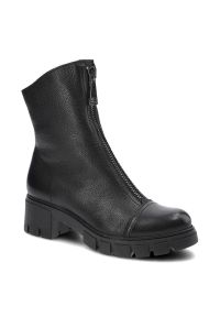 Czarne Botki Simen Damskie Skórzane Modne Obuwie. Okazja: na co dzień. Kolor: czarny. Materiał: skóra. Obcas: na obcasie. Styl: casual, elegancki. Wysokość obcasa: średni