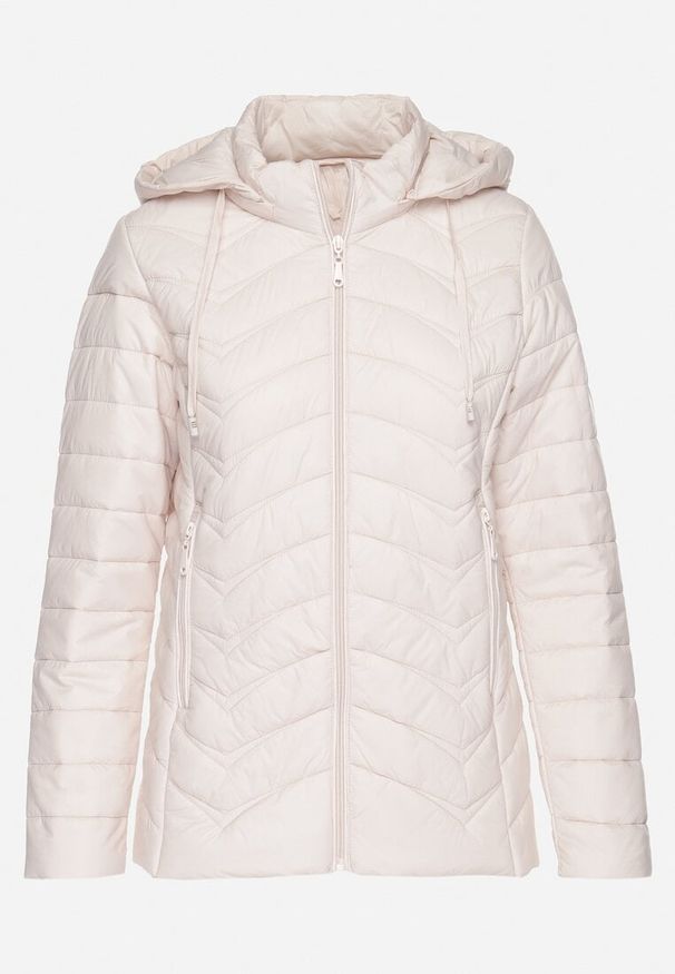 Born2be - Jasnobeżowa Pikowana Kurtka z Kapturem z Możliwością Odpięcia Natisme. Okazja: na co dzień. Typ kołnierza: kaptur. Kolor: beżowy. Materiał: jeans. Styl: elegancki, casual