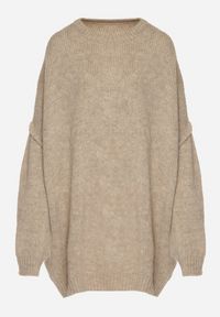 Born2be - Beżowy Sweter z Wiskozą i Wełną o Kroju Nietoperza Fedella. Okazja: na co dzień. Kolor: beżowy. Materiał: wełna, wiskoza. Styl: casual, elegancki #7