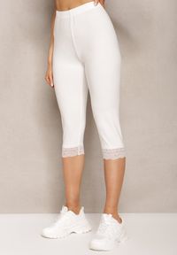 Renee - Białe Spodnie z Bawełny o Długości 3/4 Legginsy Abiknia. Okazja: na co dzień. Kolekcja: plus size. Kolor: biały. Materiał: bawełna. Wzór: aplikacja. Styl: elegancki, casual #3