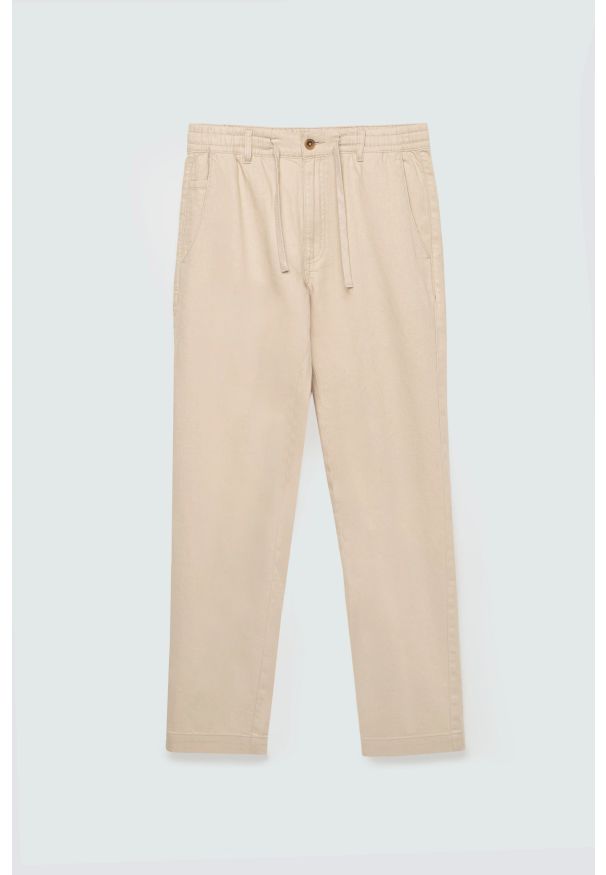 Big-Star - Spodnie chłopięce lniane perłowe Cabres 103. Kolor: kremowy. Materiał: len. Wzór: haft. Styl: klasyczny