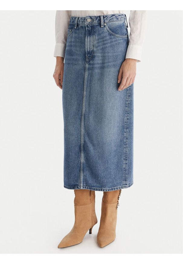 TOMMY HILFIGER - Tommy Hilfiger Spódnica jeansowa WW0WW46503 Niebieski Regular Fit. Kolor: niebieski. Materiał: lyocell