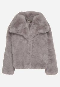 Born2be - Szara Jednorzędowa Kurtka Futerko z Szerokim Kołnierzem Conellia. Okazja: na co dzień. Kolor: szary. Materiał: futro. Styl: casual, elegancki #4
