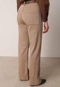 Born2be - Beżowe Szerokie Jeansy z Bawełny z Wysokim Stanem i Pionowymi Przeszyciami Keperise. Okazja: na co dzień. Stan: podwyższony. Kolor: beżowy. Styl: casual, elegancki, klasyczny #8