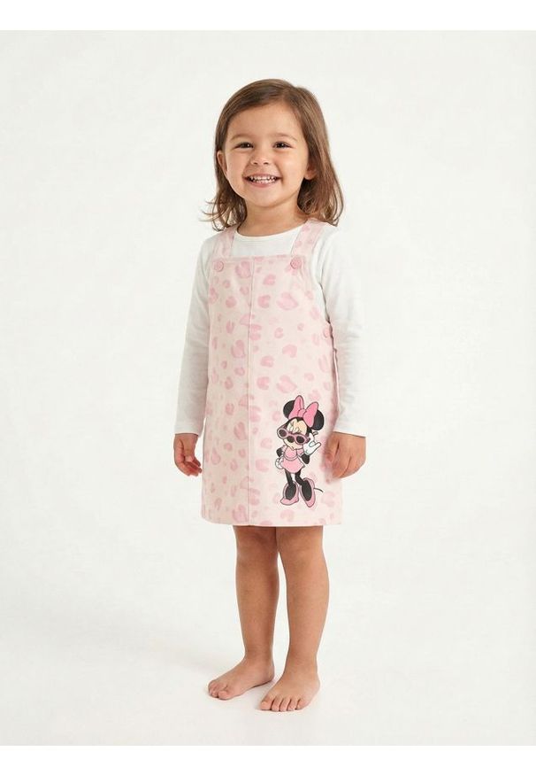 Sinsay - Sukienka ogrodniczka z nadrukiem Minnie Mouse - kremowy. Kolor: kremowy. Wzór: nadruk, motyw z bajki