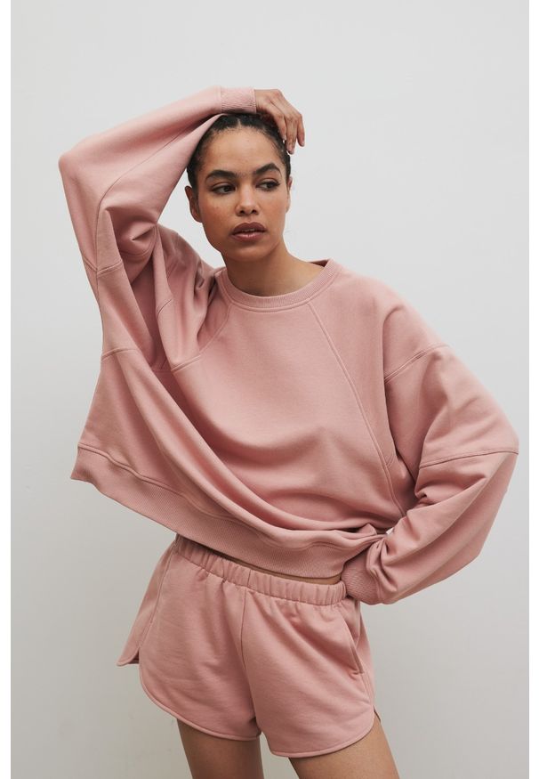 Marsala - Bluza damska z przeszyciami w kolorze COTTONE ROSE - NORD-UNI. Materiał: bawełna, dzianina, poliester