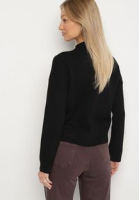 Born2be - Czarny Gładki Sweter o Pudełkowym Kroju ze Stójką Unessa. Okazja: na co dzień. Typ kołnierza: kołnierzyk stójkowy. Kolor: czarny. Materiał: jeans. Wzór: gładki. Styl: casual