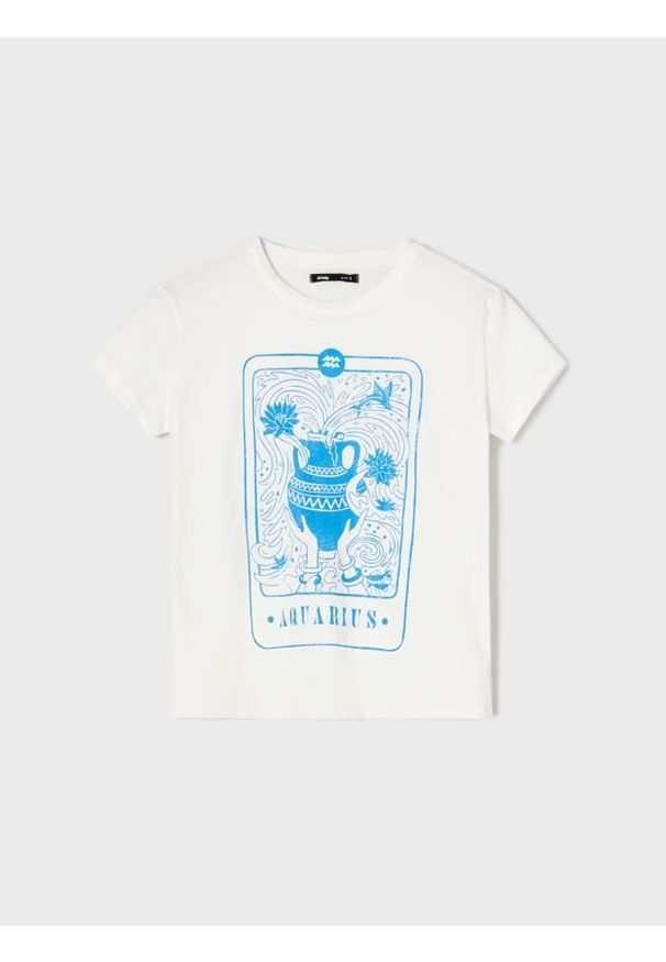 Sinsay - Bawełniana koszulka z nadrukiem - kremowy. Kolor: kremowy. Materiał: bawełna. Wzór: nadruk