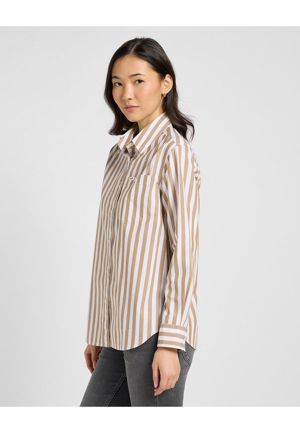Lee - DAMSKA KOSZULA LEE ALL PURPOSE SHIRT KHAKI STRIPE 112370988. Kolor: brązowy