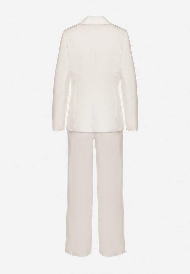 Born2be - Biały Komplet Garniturowy Szerokie Spodnie i Marynarka Arkellia. Kolor: biały