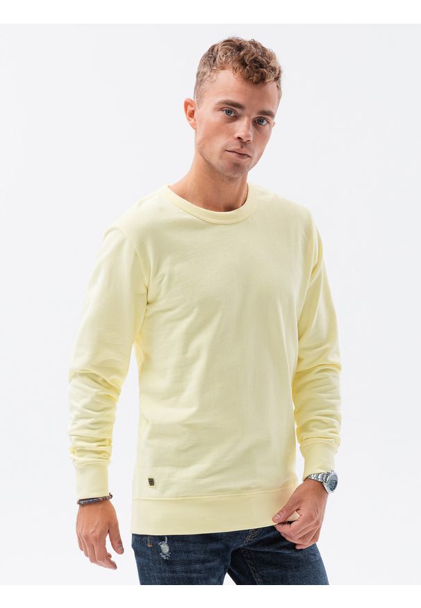 Ombre Clothing - Bluza męska bez kaptura bawełniana B1146 - żółta - XXL. Typ kołnierza: bez kaptura. Kolor: żółty. Materiał: bawełna. Styl: klasyczny, elegancki