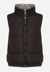 Born2be - Czarna Pikowana Kamizelka z Ozdobną Podszewką Olianela. Okazja: na spacer, na co dzień. Kolor: czarny. Materiał: jeans. Wzór: aplikacja. Styl: casual, elegancki #2