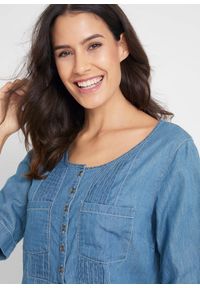 bonprix - Sukienka bawełniana dżinsowa w długości do kolan, krótki rękaw. Kolor: niebieski. Materiał: bawełna. Długość rękawa: krótki rękaw. Długość: midi #3