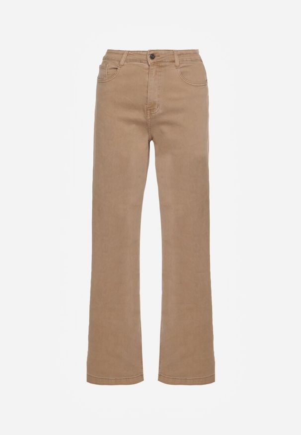 Renee - Beżowe Bawełniane Jeansy Regular Waist z Szerokimi Nogawkami Nindria. Stan: podwyższony. Kolor: beżowy