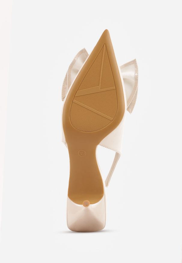 Renee - Beżowe Sandały Vices na Szpilce Slingback Ozdobione Kokardą Nilendria. Okazja: na spacer, na imprezę. Kolor: beżowy. Wzór: aplikacja. Sezon: lato. Obcas: na szpilce. Styl: elegancki