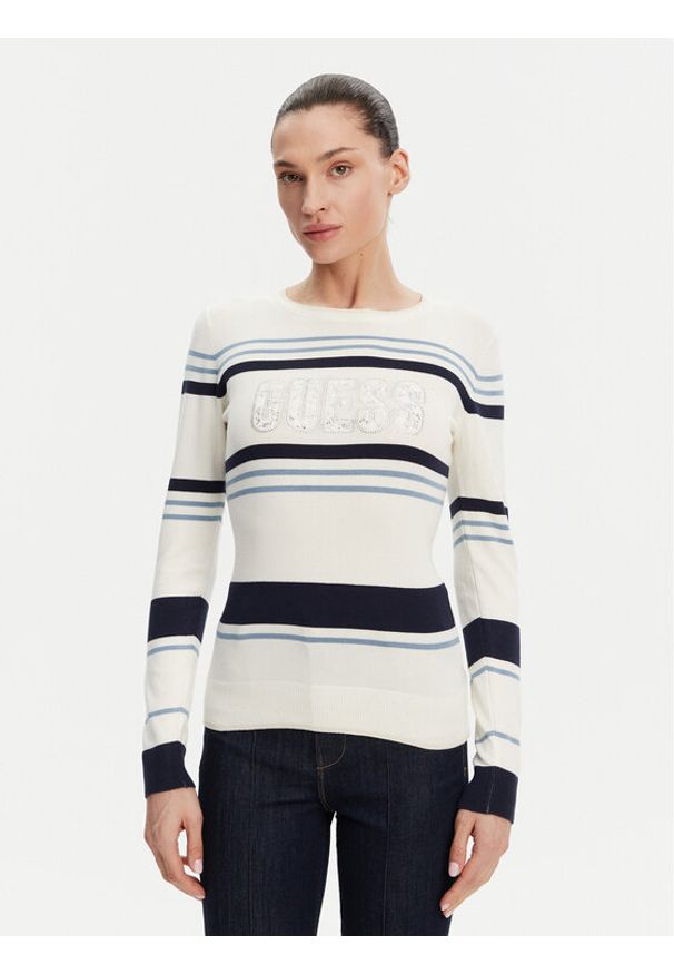 Guess Sweter W5GR18 Z2NQ2 Écru Slim Fit. Materiał: wiskoza