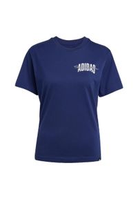 Adidas - Koszulka Collegiate Graphic. Kolor: niebieski. Materiał: bawełna. Sport: fitness