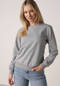 Born2be - Szara Bluza z Bawełną Ozdobiona Ściągaczami Hilani. Okazja: na spacer, na co dzień. Kolor: szary. Materiał: bawełna. Wzór: aplikacja. Styl: casual, elegancki, klasyczny #1