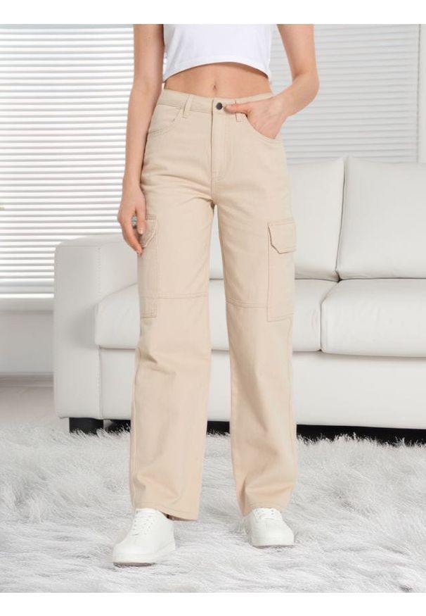 Sinsay - Jeansy wide leg high waist - kremowy. Stan: podwyższony. Kolor: kremowy