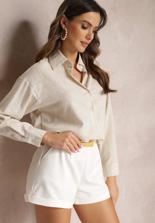 Renee - Jasnobeżowa Bawełniana Koszula Przedłużona z Tyłu Teriolisa. Kolor: beżowy. Materiał: bawełna