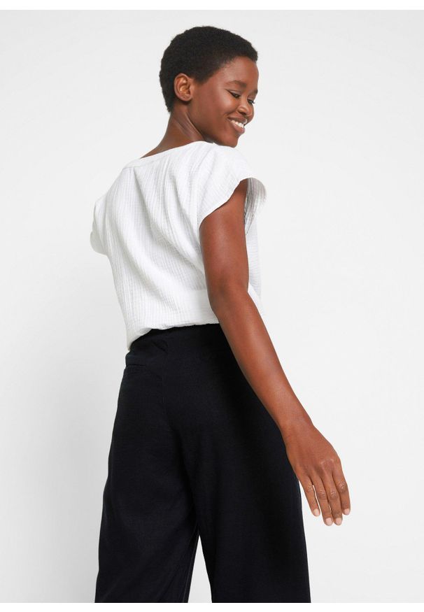 bonprix - Spodnie palazzo z lekkiego materiału z lnu i wiskozy. Kolor: czarny. Materiał: wiskoza, len, materiał