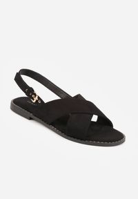 Born2be - Czarne Sandały VICES z Paskami w Kształcie X z Imitacji Zamszu Laraida. Okazja: na co dzień. Zapięcie: pasek. Kolor: czarny. Materiał: zamsz. Wzór: paski. Sezon: lato. Styl: casual, elegancki #4