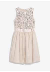 bonprix - Sukienka. Kolor: srebrny. Materiał: satyna. Wzór: aplikacja, kwiaty #1