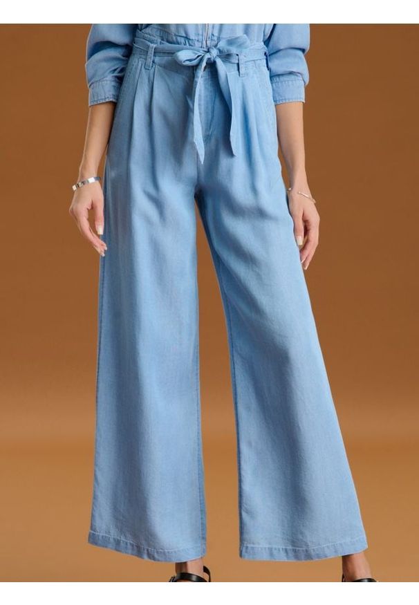 Sinsay - Spodnie wide leg - niebieski. Kolor: niebieski
