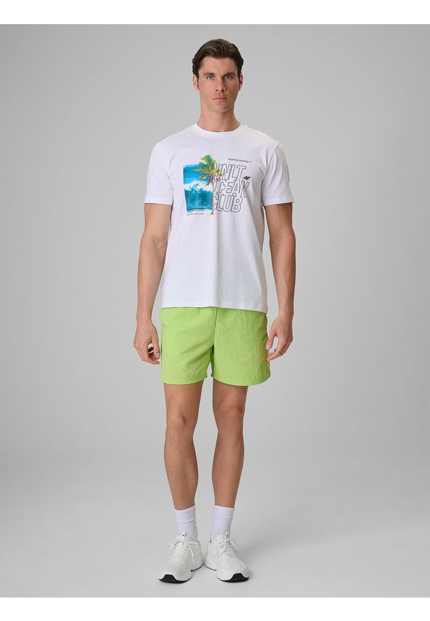 4f - 4F T-shirt regular z nadrukiem męski - biały S. Okazja: na co dzień. Kolor: biały. Materiał: bawełna, dzianina. Wzór: nadruk. Styl: wakacyjny, casual, klasyczny