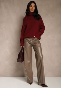 Renee - Bordowy Golf z Domieszką Wiskozy i Kaszmiru Azivara. Okazja: na co dzień. Typ kołnierza: golf. Kolor: czerwony. Materiał: wiskoza, kaszmir. Wzór: aplikacja. Styl: elegancki, casual #3