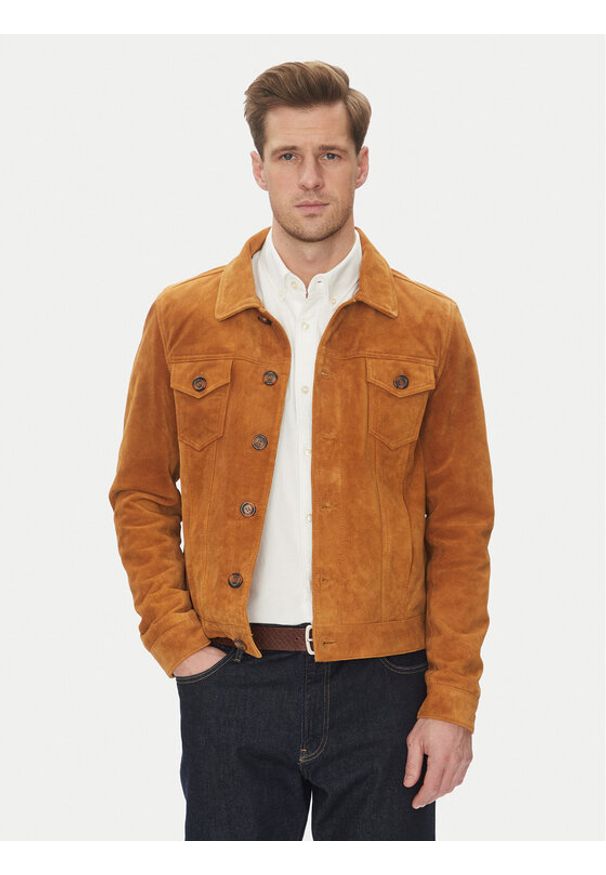 Serge Pariente Kurtka skórzana Jeans Brązowy Regular Fit. Kolor: brązowy. Materiał: skóra