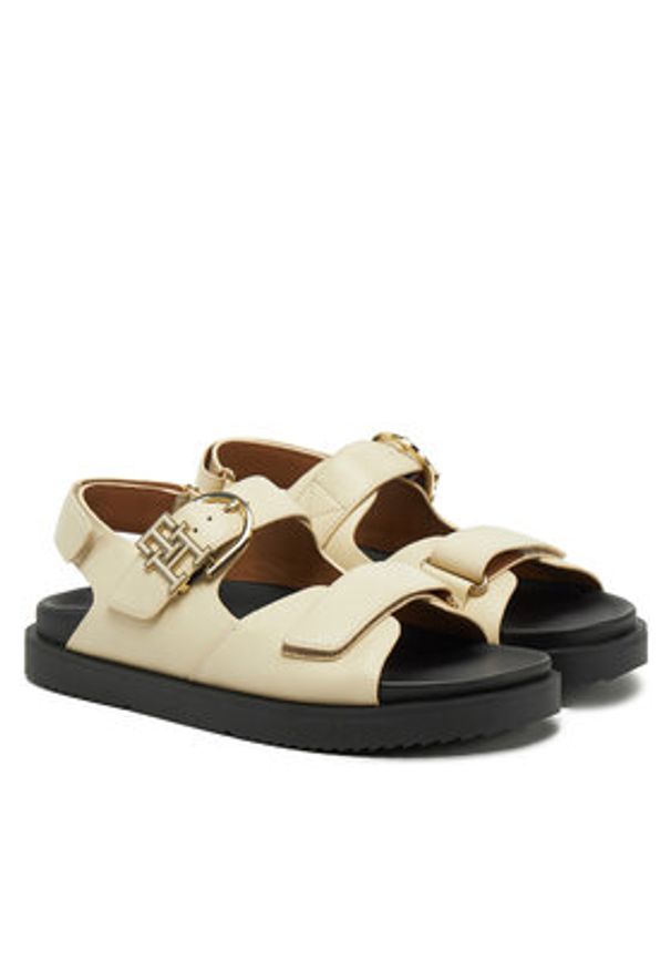 TOMMY HILFIGER - Tommy Hilfiger Sandały Leather Sporty Sandal FW0FW08799 Écru. Materiał: skóra. Styl: sportowy