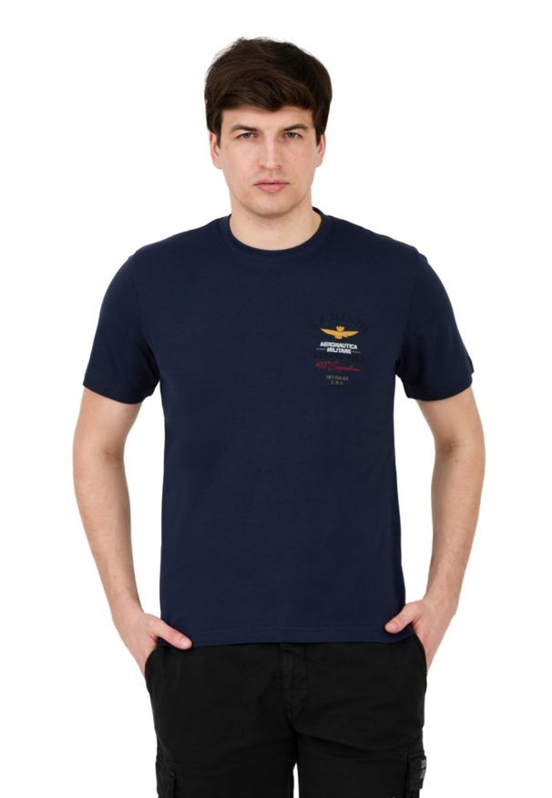 Aeronautica Militare - AERONAUTICA MILITARE Granatowy bawełniany męski t-shirt Short Sleeve, Rozmiar XXL. Kolor: niebieski. Materiał: bawełna