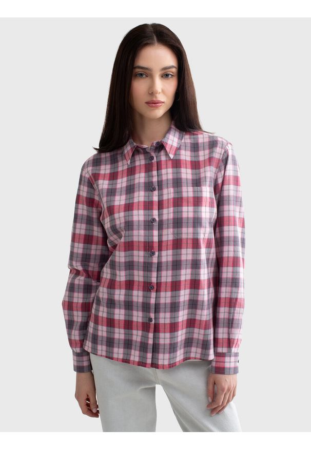 Big-Star - Koszula damska bawełniana w kratę różowa Sinari 601. Typ kołnierza: kołnierzyk klasyczny. Kolor: różowy. Materiał: bawełna. Styl: klasyczny, elegancki, retro