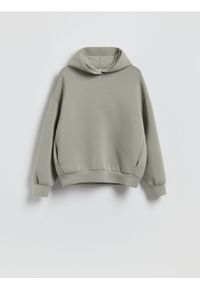 Reserved - Gładka bluza z kapturem - jasnozielony. Typ kołnierza: kaptur. Kolor: zielony. Materiał: bawełna, dzianina. Wzór: gładki