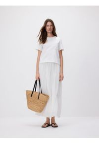 Reserved - Spódnica maxi z gniecionej tkaniny - biały. Kolor: biały. Materiał: tkanina