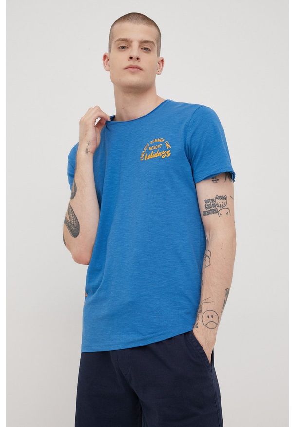 Tom Tailor t-shirt bawełniany z nadrukiem. Kolor: niebieski. Materiał: bawełna. Wzór: nadruk