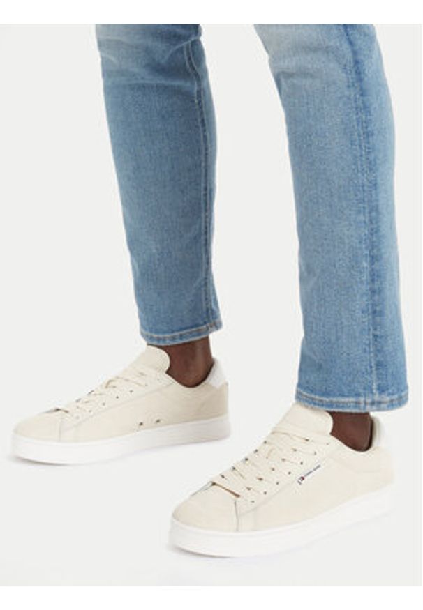 Tommy Jeans Sneakersy Tjm Leather Low Cupsole Suede EM0EM01375 Beżowy. Kolor: beżowy. Materiał: zamsz, skóra