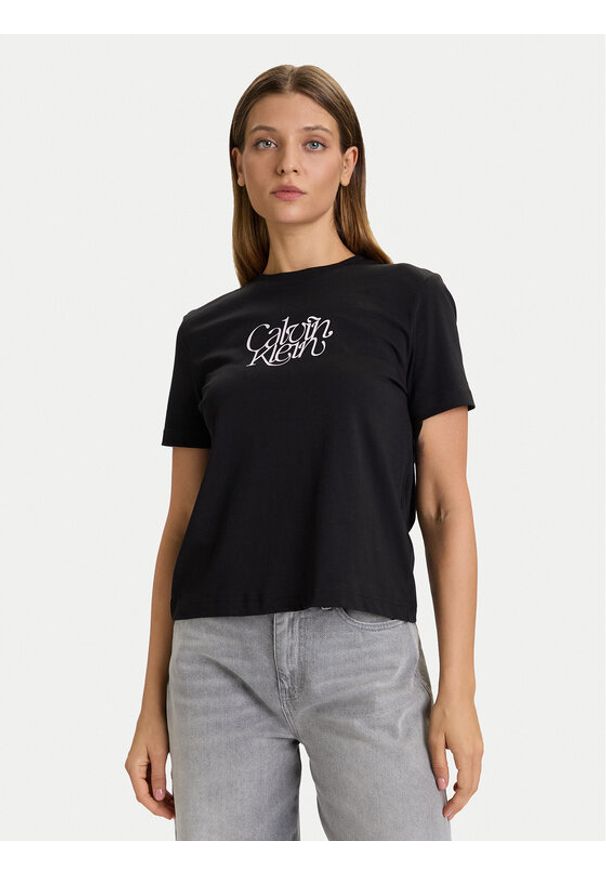 Calvin Klein Jeans T-Shirt LV047D210G Czarny Slim Fit. Kolor: czarny. Materiał: bawełna