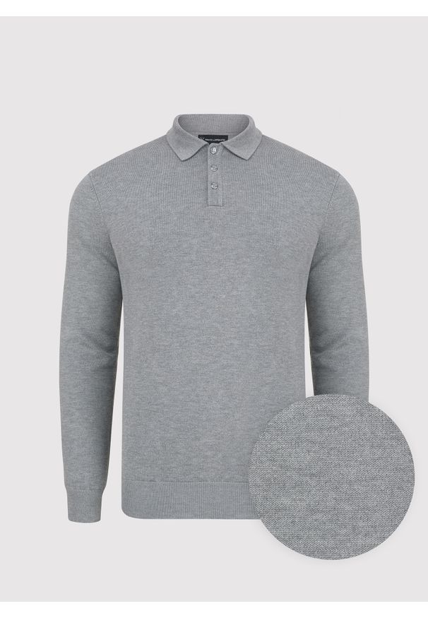 Pako Lorente - PAKO LORENTE – Szary sweter męski z kołnierzykiem polo. Okazja: na co dzień. Typ kołnierza: polo. Kolor: szary. Sezon: jesień. Styl: casual