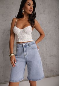 Renee - Jasnoniebieskie Jeansowe Szorty Casual Typu Jorts High Waits z Bawełny Nysalina. Okazja: na co dzień. Stan: podwyższony. Kolor: niebieski. Materiał: jeans, bawełna. Styl: casual #1