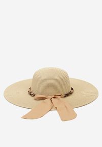Renee - Beżowy Kapelusz ze Splecioną Apaszką Boho z Naturalnej Plecionki Aielis. Kolor: beżowy. Materiał: jedwab. Sezon: lato. Styl: boho